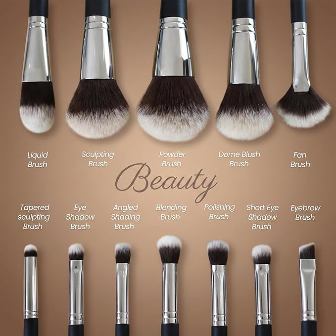 Makeup Brushes Set Professional & Beginner Friendly with Uniquely Designed Case, Soft Synthetic Bristles for Foundation Contour Blush Concealer Highlight Blending Eyeshadow, 12Pcs(Dark Black)