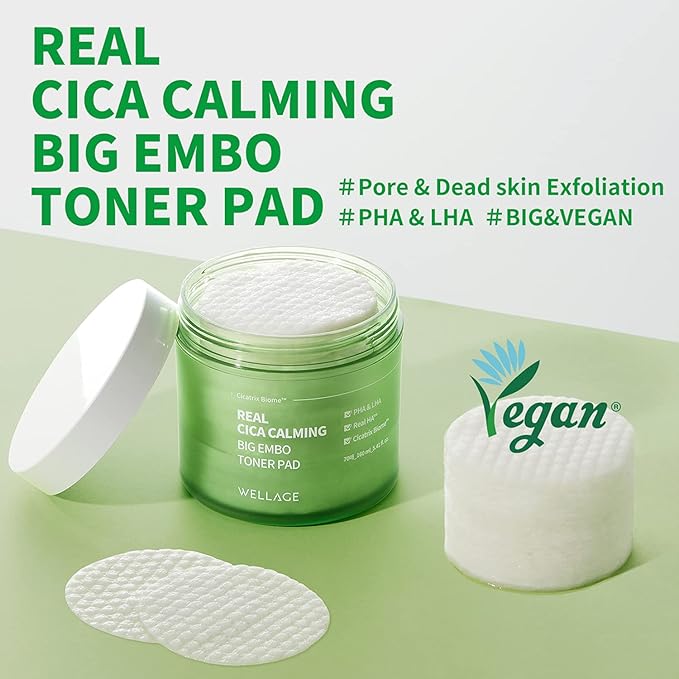 WELLAGE Real Hyaluronic Blue Toner Pad, 70 Sheets+ CICA Calming Pore Tightening Exfoliating Toner Pads, 70 Sheets