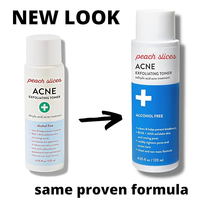 Peach Slices Acne Exfoliating Toner, Clarifying Cleanser & Oil-Free Moisturizer Acne Fighting Bundle | All Skin Types | Vegan & Cruelty Free