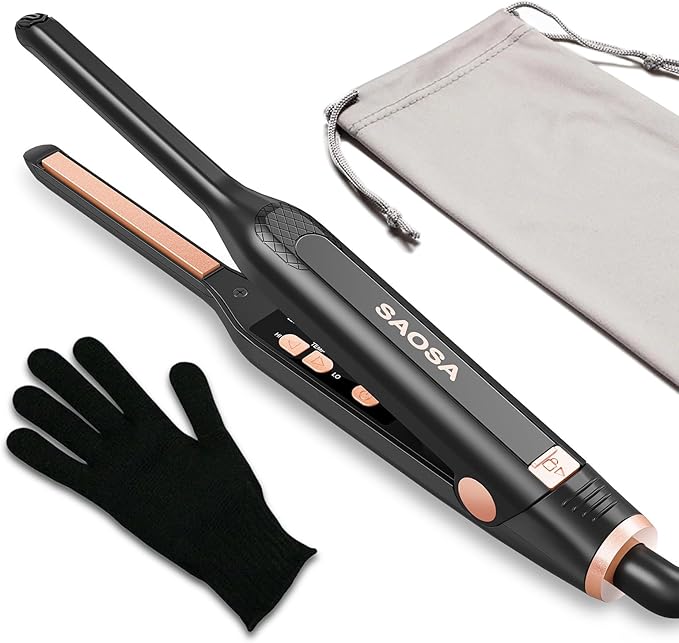 3/10 Inch Pencil Flat Iron for Short Hair - Mini Hair Straightener with Ceramic Plates, Adjustable Temperature, Dual Voltage Mini Flat Iron for Pixie Cut, Bangs & Edges, Auto Shut Off