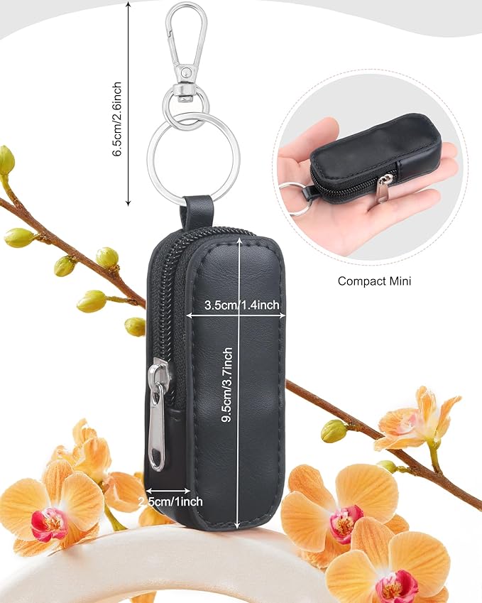 Lip Balm Holder Chapstick Holder Keychain Fashion Pu Leather Lipstick Pouch Lip Gloss Holder With Hook (Black)