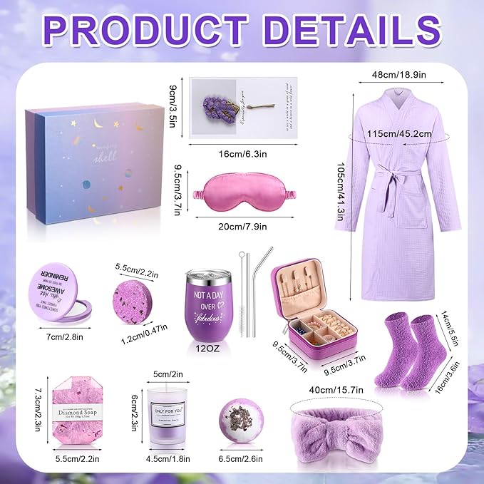 Nuogo 13 Pcs Birthday Gifts for Women Spa Basket Set for Women Mother's Day Gifts Mirrors Socks Steamers Jewelry Case Bath Robe Mom Nurse Girlfriend Wife