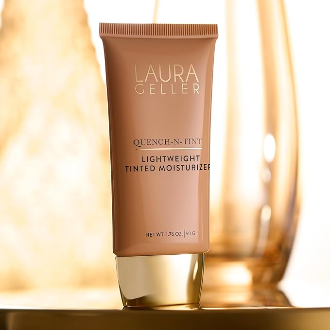 LAURA GELLER NEW YORK Quench-n-Tint Tinted Moisturizer - Sheer to Light Buildable Coverage - Natural Glow Finish - Lightweight Formula with Hyaluronic Acid, 05 Medium/Deep