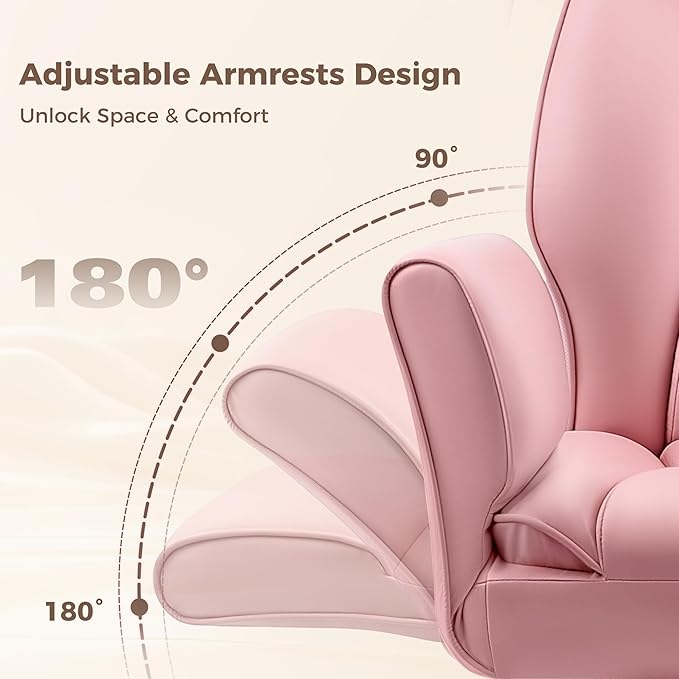 Big and Tall Office Chair, Flip Armrests for Pets & Cross Legged Sitting, Ergonomic Leather Executive Desk Chair with Foot Rest, High-Back Reclining Computer Chairs for Office Home Game - Pink