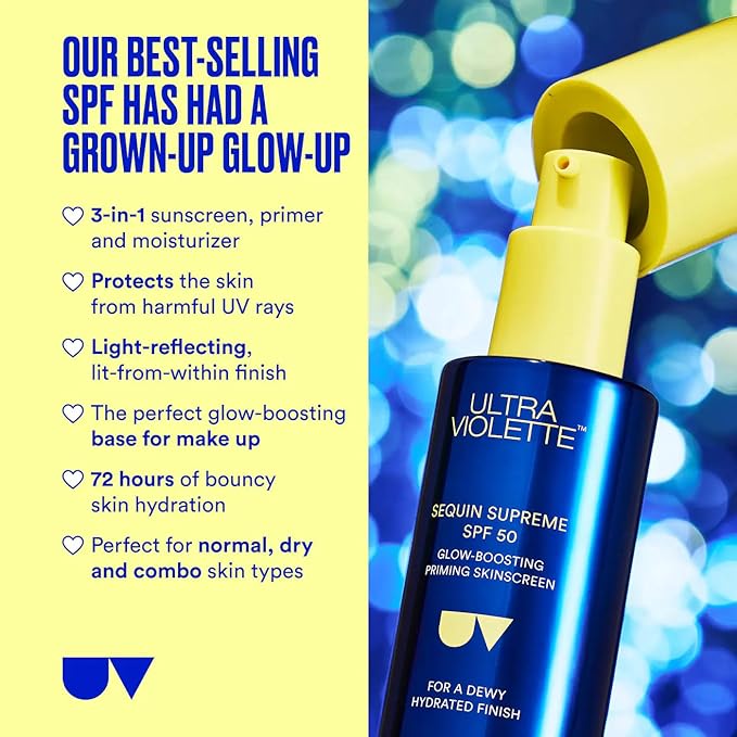 Ultra Violette Sequin SPF 50 Glow-Boosting Facial Sunscreen – Moisturizer & Makeup Primer with Squalane