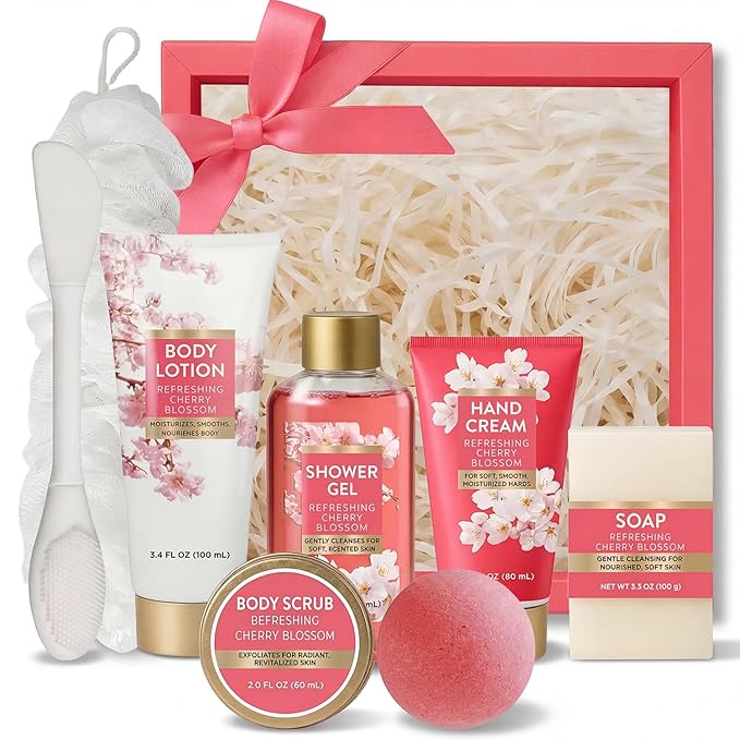 Spa Luxetique Gifts for Women 8pcs Bath and Body Works Gift Set for Women Cherry Blossom Spa Gift for Womens Self Care Birthday Gifts for Womens Wife Sister Girlfriend Friend Mothers Day Gift