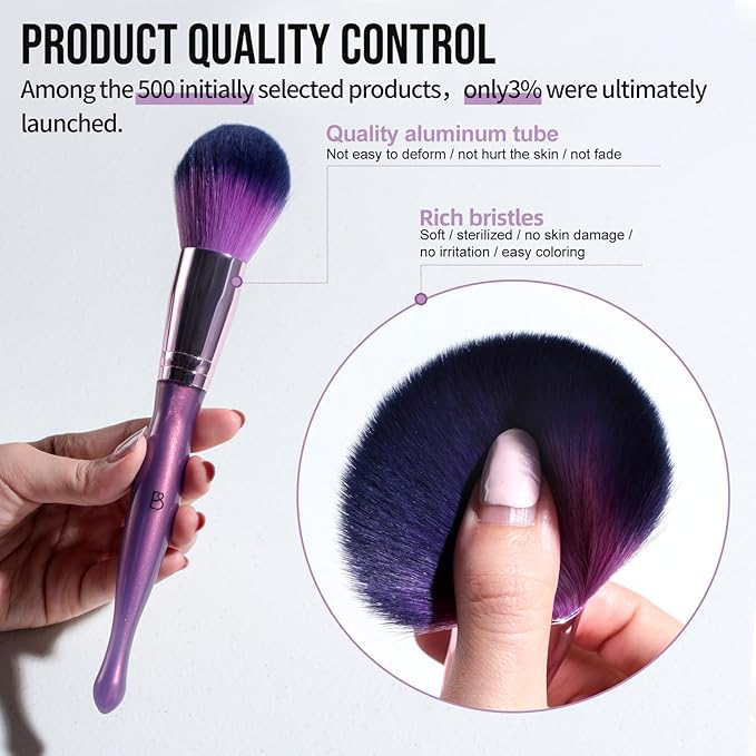 BS-MALL 14 Pcs Travel-friendly Makeup Brush Set With Eyeshadow Brush, Foundation Brush, Triangle Puff & Finger Sponges, Mini Makeup Sponge & Magic Tape Storage Bag For Daily Use