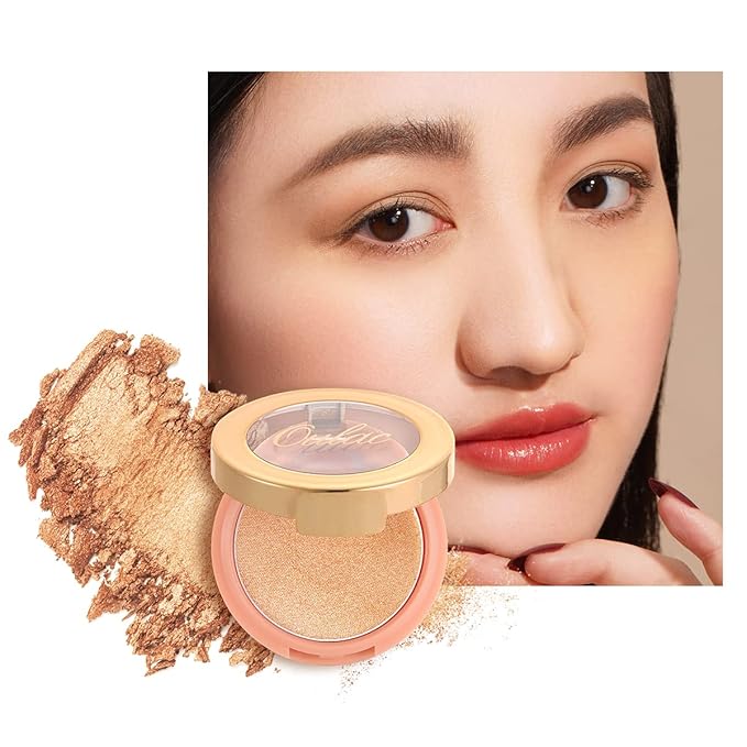 Oulac Highlighter Makeup Blush| 2 in 1 Powdery Cream Texture Blush & Highlighter| Golden Hour Makeup Bronzer Illuminating | Rich Colors &Blendable | Vegan & Cruelty-Free| F08 Glow Gold 4.8g