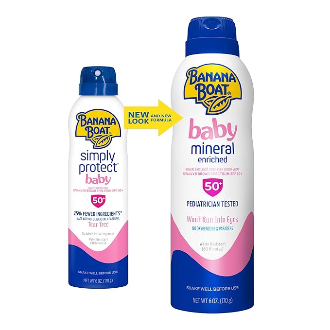 Banana Boat Baby Mineral Enriched, Won't Run Into Eyes, Reef Friendly, Broad Spectrum Sunscreen Spray, SPF 50, 6oz. - Twin Pack,6 Ounce (Pack of 2)