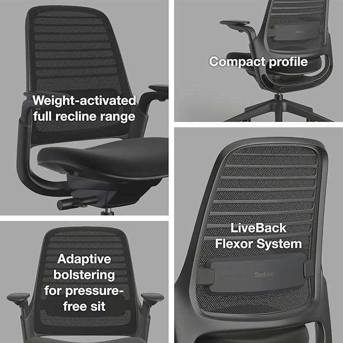 Steelcase Series 1 Office Chair - Ergonomic Work Chair with Wheels for Carpet - Helps Support Productivity - Weight-Activated Controls, Back & Arm Support - Easy Assembly - Licorice