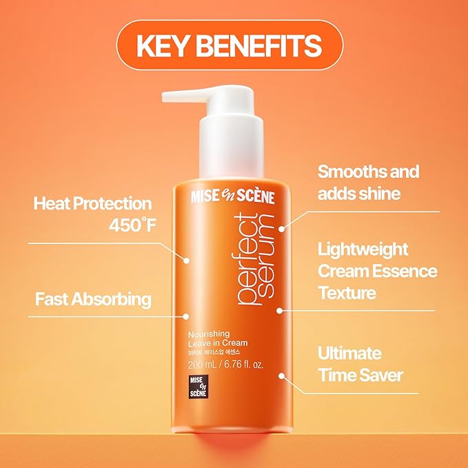 Mise En Scene Perfect Base Up Essence - Leaved In Conditioner for Heat Protectant, for Frizzy & Dry | Lightweight Cream Texture | Fast Absorbing | Smooths, Shine | Korean Hair Care (6.76 Fl. Oz.)