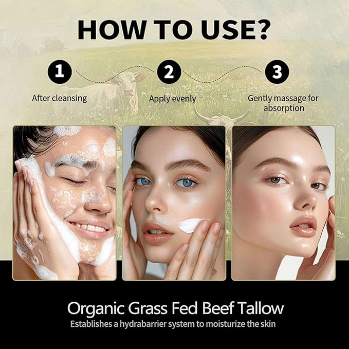 Grass Fed Beef Tallow with Frankincense Oil and Castor Oil, Organic Grass Fed Beef Tallow for Skin, Whipped Beef Tallow Frankincense Oil Castor Oil for Skin Face Body Moisturizer (1)
