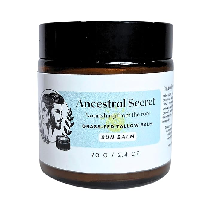 Tallow Sun Balm, Natural Balm, Coconut Vanilla Scent, Vitamin E, Moisturizing, 20% Non-nano Zinc Oxide (2.4 Oz)