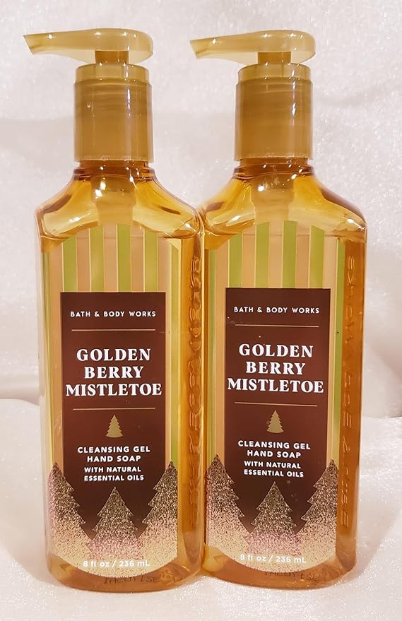 Bath and Body Works Cleansing Gel Hand Soap 8 Ounce 2-Pack (Golden Berry Mistletoe)