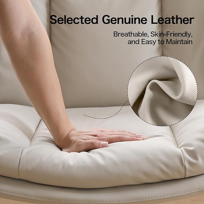 LEAGOO Criss Cross Chair with Wheels, Genuine Leather Armless Cross Legged Office Chair, Comfy Desk Chair, Modern Swivel Height Adjustable Computer Task Chair, Wide Seat Cute Chair for Home Office