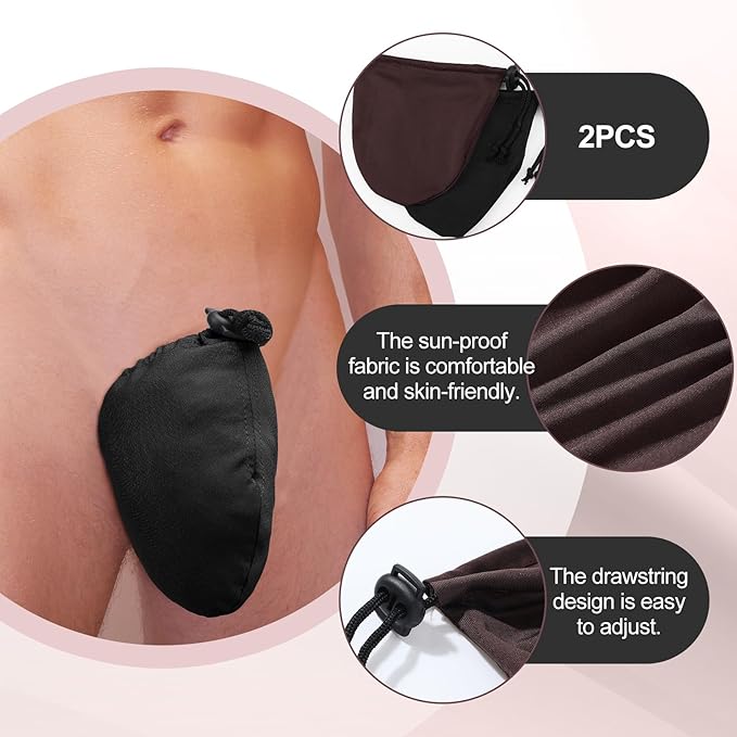 2 Pcs Men's Tanning Pouch Sun Protection, Tanning Cover for Men (Brown and Black)
