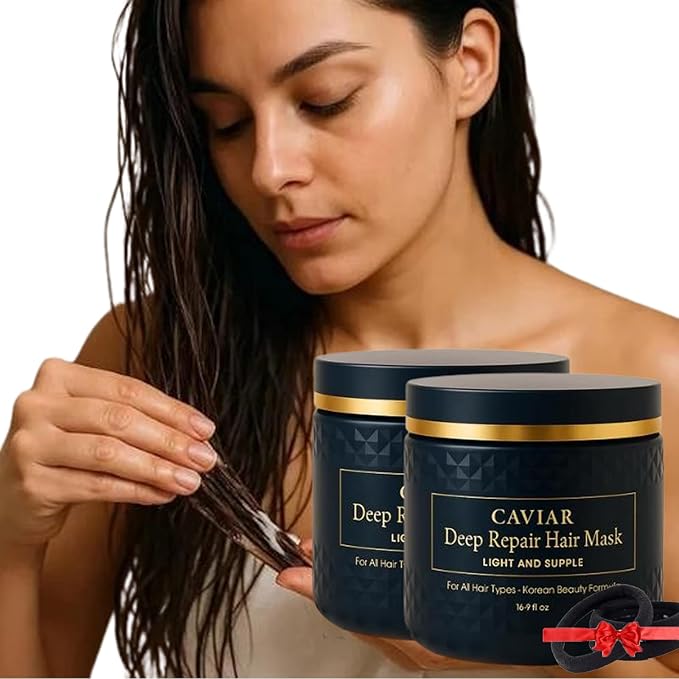 Korean Caviar Hair Mask - Deep Repair (16.9 Fl.Oz / 500ml) Moisture Treatment Hair Masque Hair Mask for Dry Damaged Hair and Growth, Damaged Hair Rescue, Healthy, Shiny Hair in Just 3 Minutes (2 jars)