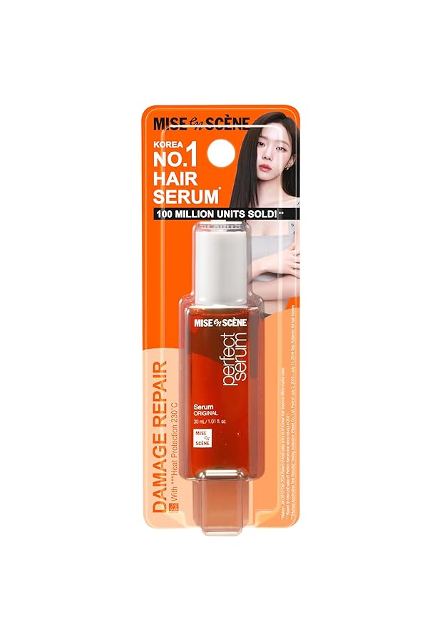 Mise En Scene Perfect Serum Original Trial Size - Mini Hair Oil for Heat Protection | for Frizzy & Dry | Hydration and Nutrition | Hairy Essence for Damage Care | Korean Hair Care (1.01 Fl. Oz.)