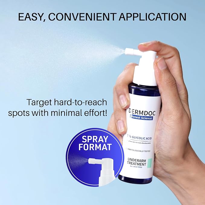 DERMDOC 5% Glycolic Acid Underarm Spray (100ml) | Multipurpose Exfoliating Toner | 3.38 Fl oz