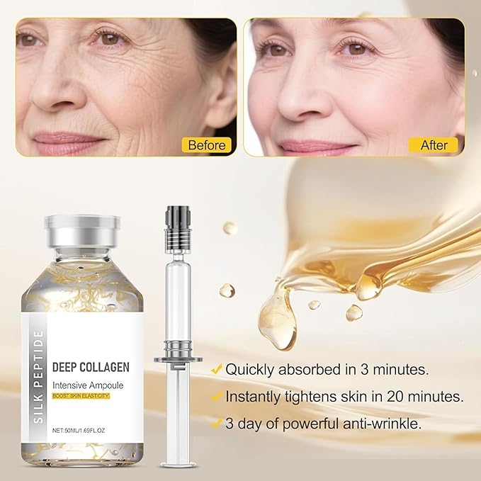 Silk Peptide Intensive Lifting Ampoule, Deep Collagen Silk Peptide Intensive Lifting Ampoule Serum Korean Anti Aging Serum for Face Tightening and Lifting,Smoothing, Hydrating (1pc*50ML)