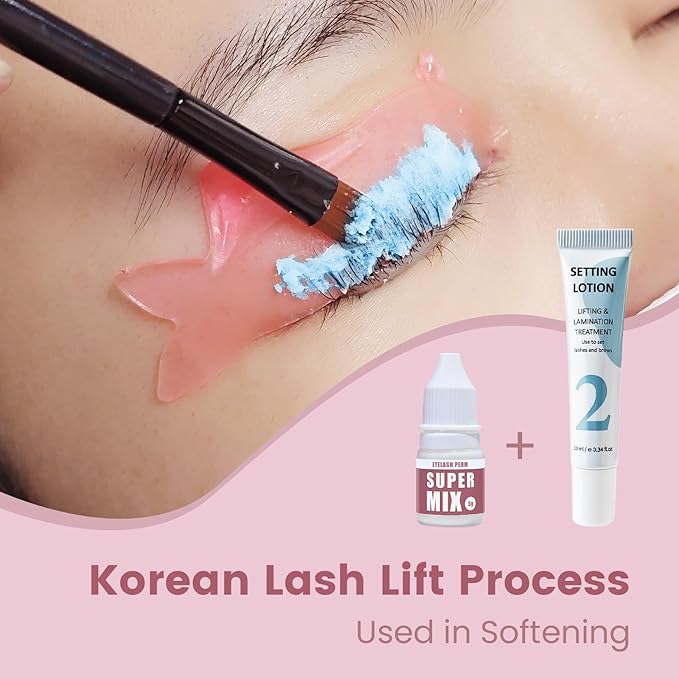 Korean Lash Lift Powder with Setting Lotion - Glueless Viscosity Enhancer for Eyelash Perm & Lift, Super Mix Solution Keratin Eyelash Lift