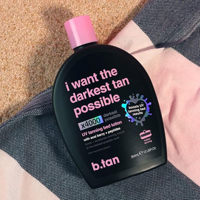b.tan UV Tanning Bed Lotion | I Want The Darkest Tan Possible - x4000 Tan Intensifiers, Indoor & Outdoor Accelerator, Best Browning Body Tanner Extender, No Sun Protection, 12 Fl Oz