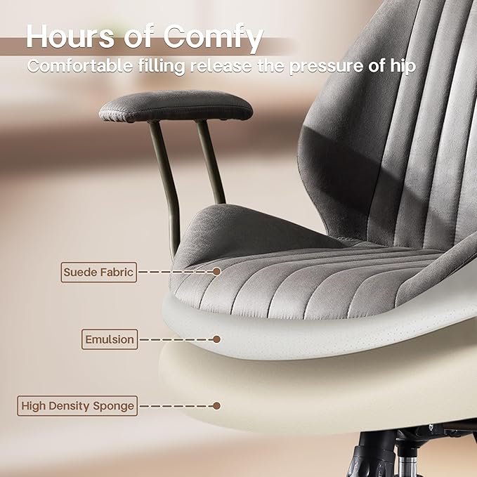 HOOOWOOO Faux Suede Leather Home Office Desk Chair,MCM Modern Ergonomic Task Work Chair,Computer Gaming Chair with Cushion Seat Mid Back for Long Hours(Charcoal Grey)