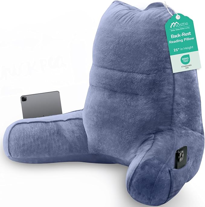 Sasttie Reading Pillow, Pillows for Reading or Relaxing – Ergonomic Support for Head, Neck, Back, and Lumbar, 21-Inch, Greyish Purple