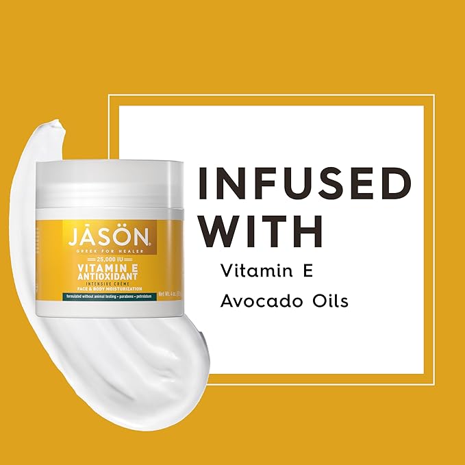 JASON Vitamin E Antioxidant Intensive Crème Face & Body Moisturization,25,000 IU Body Cream Moisturizer,4 Fluid Ounces,(Pack of 2)