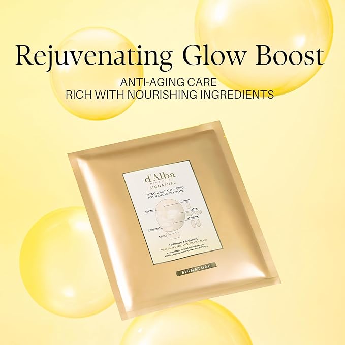 d'alba Piedmont Signature Vita Capsule Hydrogel Mask 8-Shape 1BOX (4 Sheets) + Vita Toning Serum Toner, Glass Skin with Double Vitamin Skincare, Face Moisturizer, (6.09 f