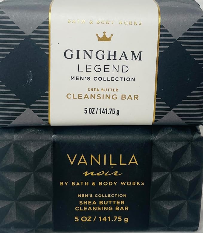 Bath and Body Works Men's Vanilla Noir and Gingham Legend Shea Butter Cleansing Bar Soap 4.2 oz Each Set of 2
