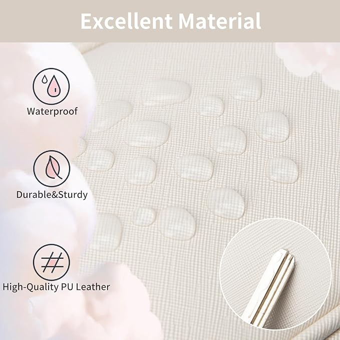 Makeup Bag for Women, Wide-open Makeup Organizer with Makeup Brush Holder, Waterproof Cosmetic Bag with Compartment, Portable Travel-Size Toiletry Bag for Traveling, Large Make Up Bag (White)
