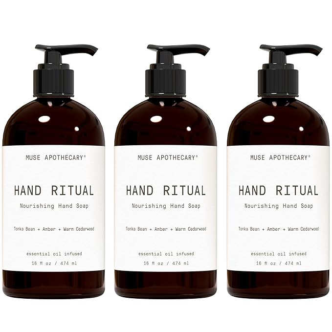Muse Apothecary Hand Ritual - Aromatic and Nourishing Hand Soap, Infused with Aromatherapy Essential Oils - USDA Certified Biobased - 16 oz, Tonka Bean + Amber + Warm Cedarwood, 3 Pack
