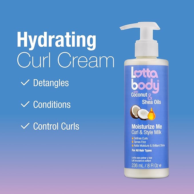 Lottabody Moisturize Me Curl and Style Milk with Coconut & Shea Oils, Lightweight Moisture-Rich Curl-Defining & Frizz-Control Styling Milk for Natural Curly, Coily & Relaxed Hair, 8 oz