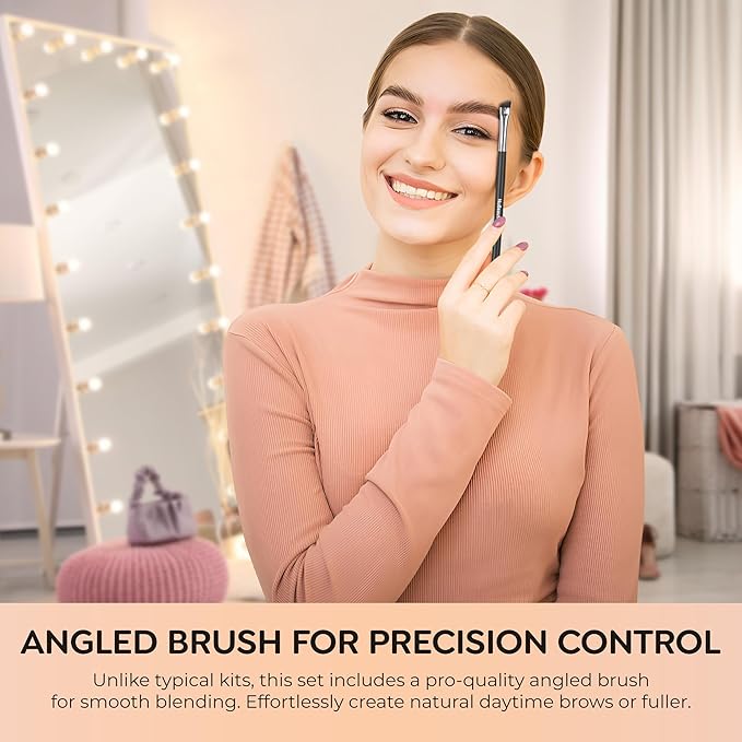 Mineral Eyebrow Powder by NuBeauti - Natural Brow Makeup Kit with Angled Contour Brush for Precision Sculpting to Color Eyebrows Precisely for Beautiful Perfect Professional Brows - (Dark Auburn)