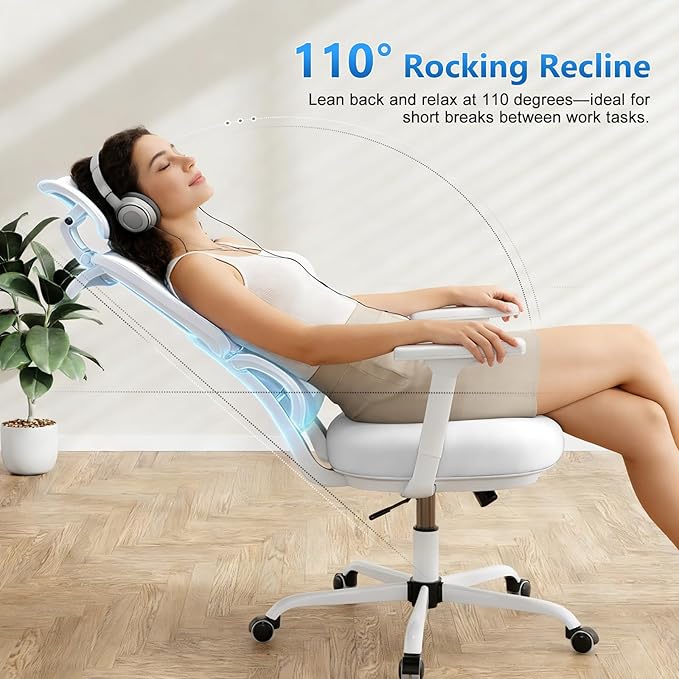 Office Chair Ergonomic Desk Chair with Lumbar Support and Headrest, Thick Cushion Mesh Computer Chair with Armrest and Tilt Lock, High Back Home Office Desk Chairs for Men Women