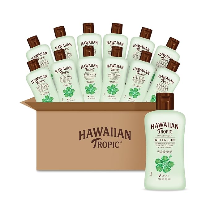 Hawaiian Tropic After Sun Lotion Lime Coolada Case, 12 mini bottles | After Sun Care Travel Essentials, Aloe Vera Lotion, 2 fl oz each (Pack of 12)