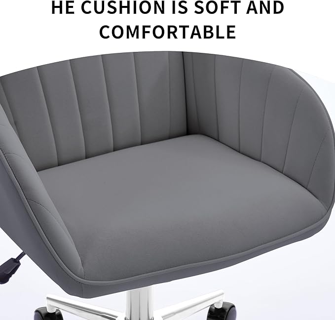 YITAI Velvet Office Desk Armchairs with Silver Base and Wheels,Modern Height Adjustable 360 Degree Swivel Upholstered Vanity Chairs for Living/Room Bedroom/Study,Gray