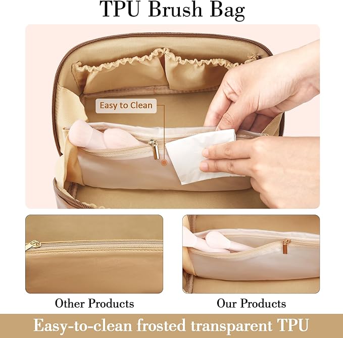 Birthday Gifts for Women Teen Girl, Personalized Initial Makeup Organizer Bag Set, Open Flat Travel Cosmetic Bag With Clear Divider and Handle(Beige,D)