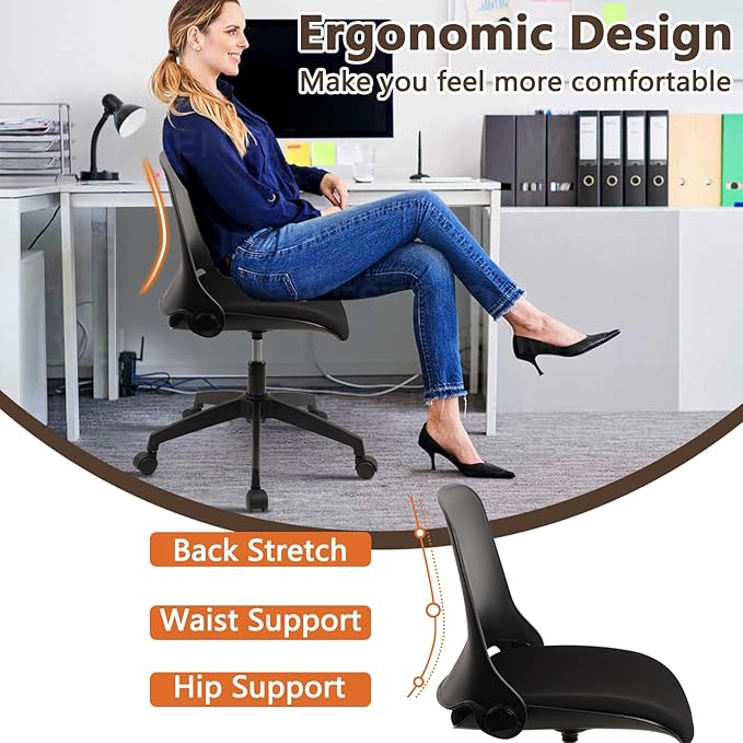 CLATINA Office Foldable Desk Chair with Wheels Adjustable Swivel Rolling Task Chair for Home Offiice Computer,Black(1 Pack)