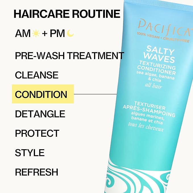 Pacifica Beauty Conditioner, Salty Waves Texturizing and Moisturizing, 8 Fl Oz, Banana Scent, For All Hair Types, Vitamin B + Vitamin E, Vegan & Cruelty Free