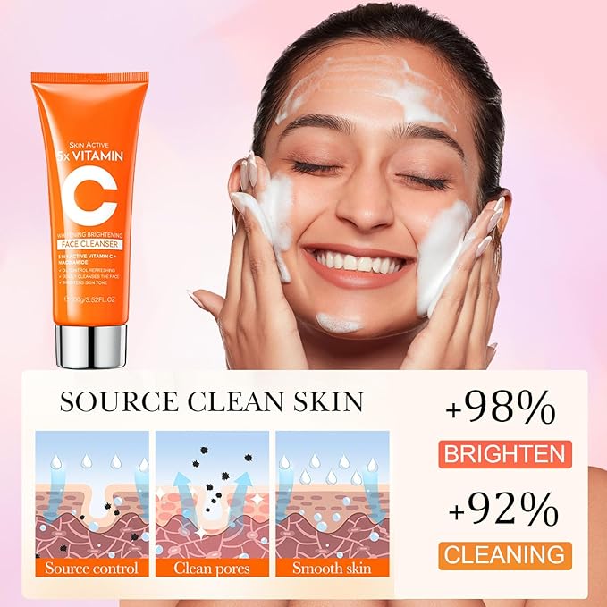 5X Vitamin C Face Cleanser 100g with Niacinamide & Hyaluronic Acid - Gentle Pore Refining Daily Wash for Oily, Dull Skin | Oil Balancing, Radiant Hydrated Complexion, Gift for Women