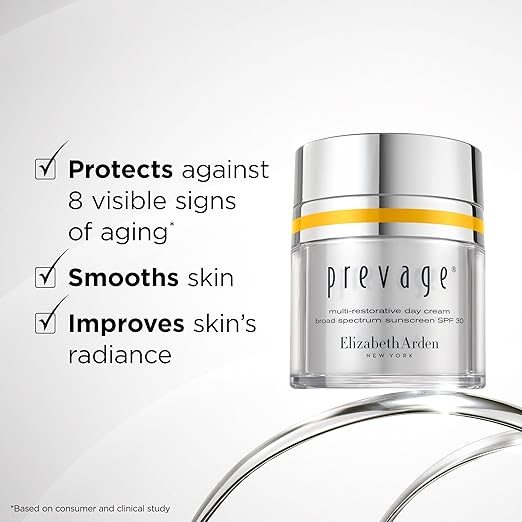 Elizabeth Arden PREVAGE Anti-Aging Face Moisturizer Cream for Women, SPF 30 Broad Spectrum Sunscreen, Reduces Fine Lines & Wrinkles, With Antioxidant Idebenone Technology, 1.7 Oz