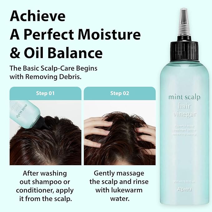 A’PIEU Mint Hair Vinegar for Scalp Cooling & Refreshing Care, Detox & Clarifying Treatment for Dandruff & Buildup, Smooth & Shiny Hair, pH Balancing, Korean Haircare, 6.76 fl oz