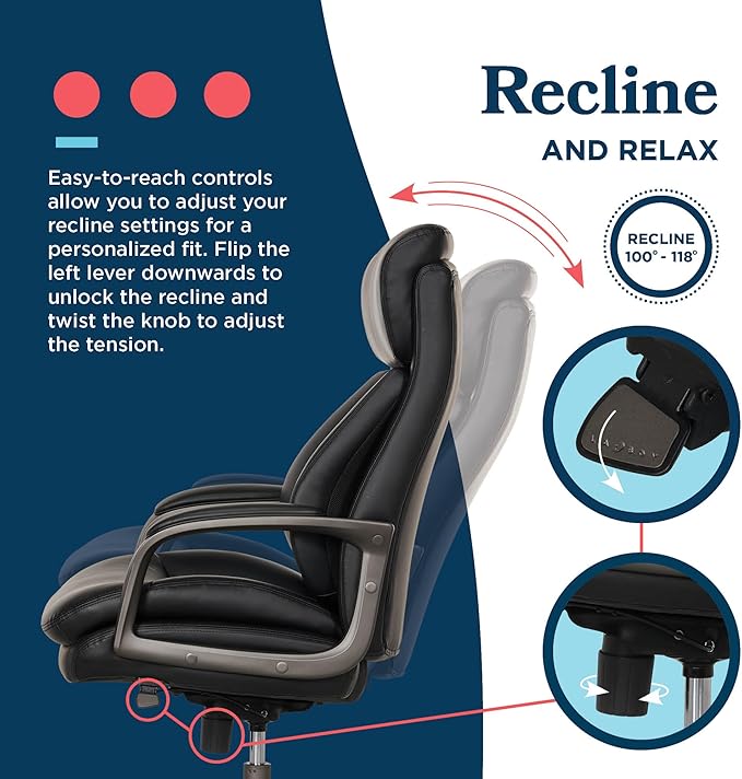 La-Z-Boy Nova Executive Office Chair - Ergonomic High Back Desk Chair with AIR Lumbar Support - Comfortable ComputerChair for Home Office - Vegan Leather - Black