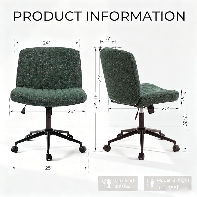 Dowinx Criss Cross Chair with Wheels, Premium Fabric & Pocket Spring Cushion, Adjustable Swivel Wide Seat, Modern Computer Vanity Chair for Home Office, Deep Green