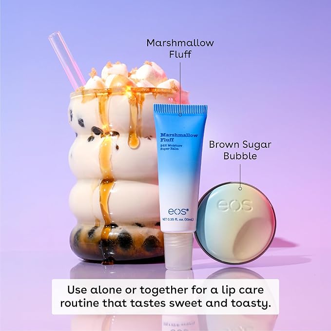 eos Flavor Lab Secret Menu Gift Set - Brown Sugar Boba Lip Scrub Exfoliator & 24H Moisture Super Balm, Limited-Edition Lip Treatment, Nourishing, (Pack of 4)