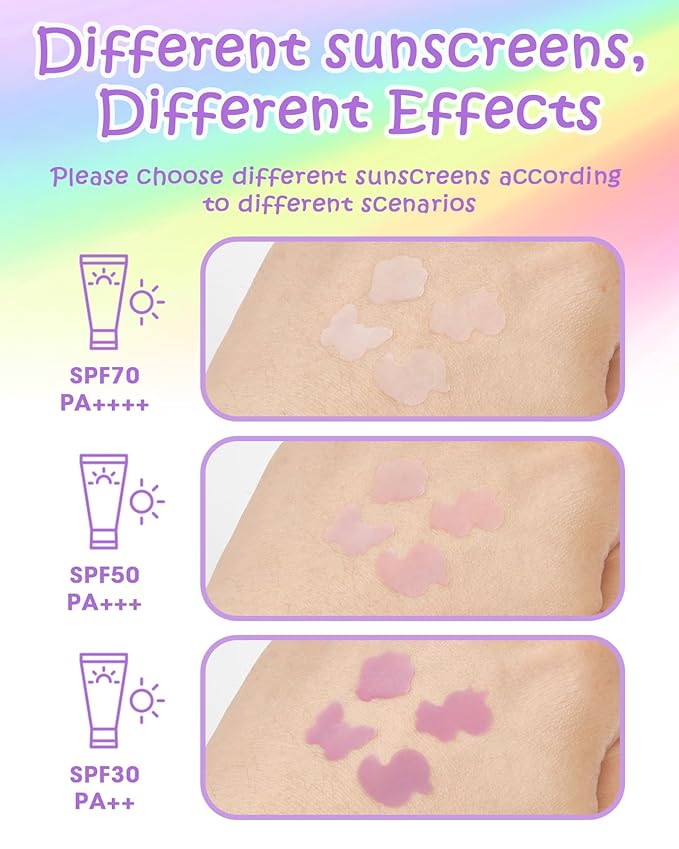 UV Detection Stickers for Sunscreen - 160 Count UV Detection Stickers, Know When to re-Apply Sunscreen, Sun Protection Reminder, 8 Cute Pattern Types