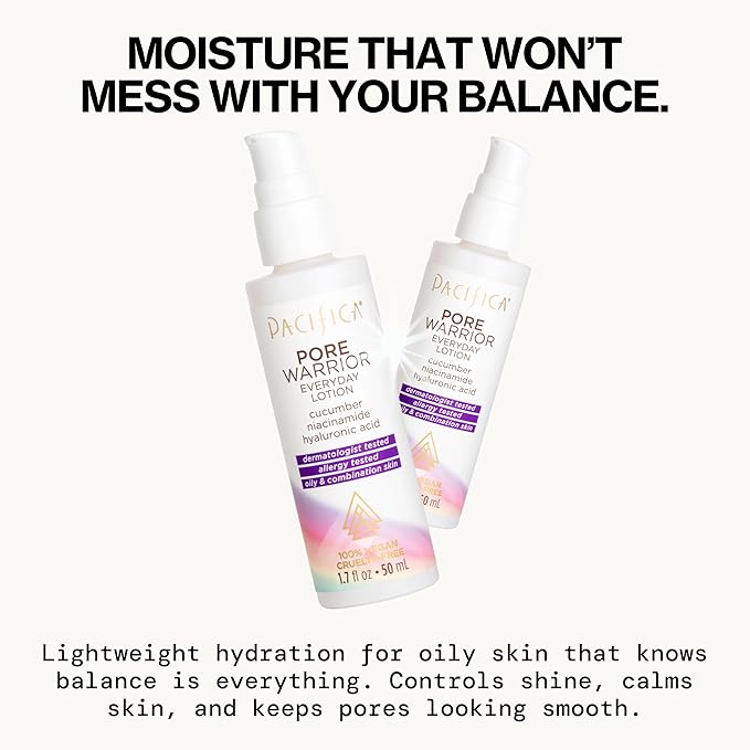 Pacifica Pore Warrior Everyday Face Lotion Acne Fighting - Niacinamide, Cucumber and Hyaluronic Acid1.7 oz