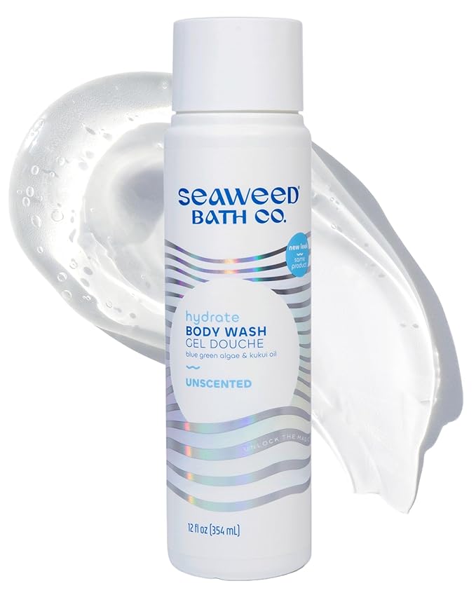 Seaweed Bath Co. Hydrate Body Wash - Unscented - Foaming Shower Gel Cleanser with Natural Ingredients - Fragrance Free and Gentle - Good For Sensitive Skin - 12 oz